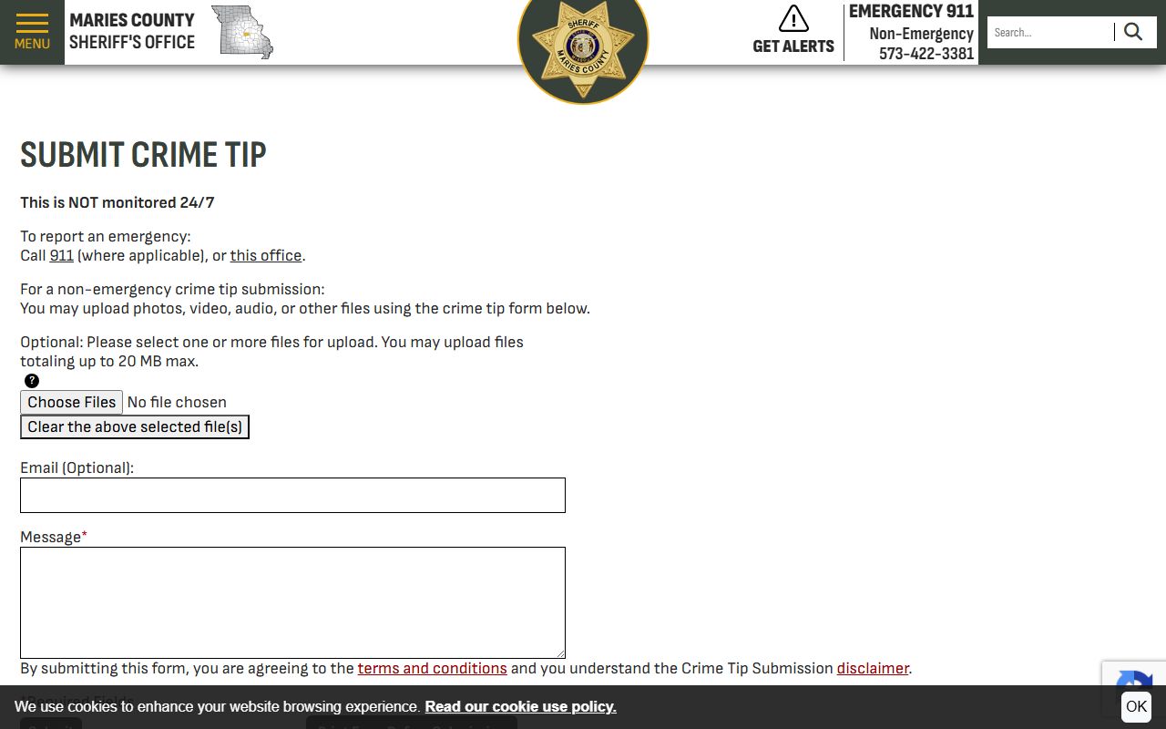 Maries County sheriff crime tip form