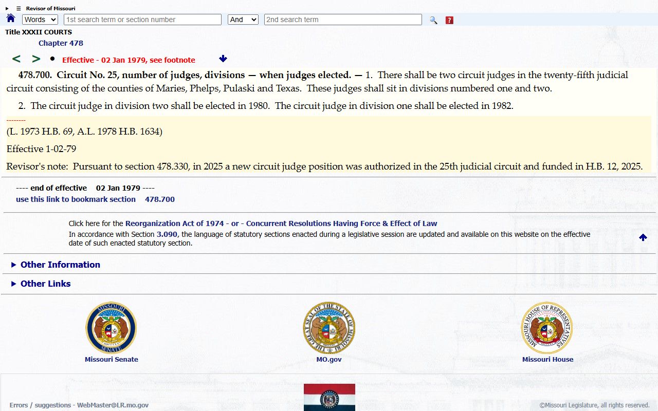 Missouri 25th Judicial Circuit composition statute source