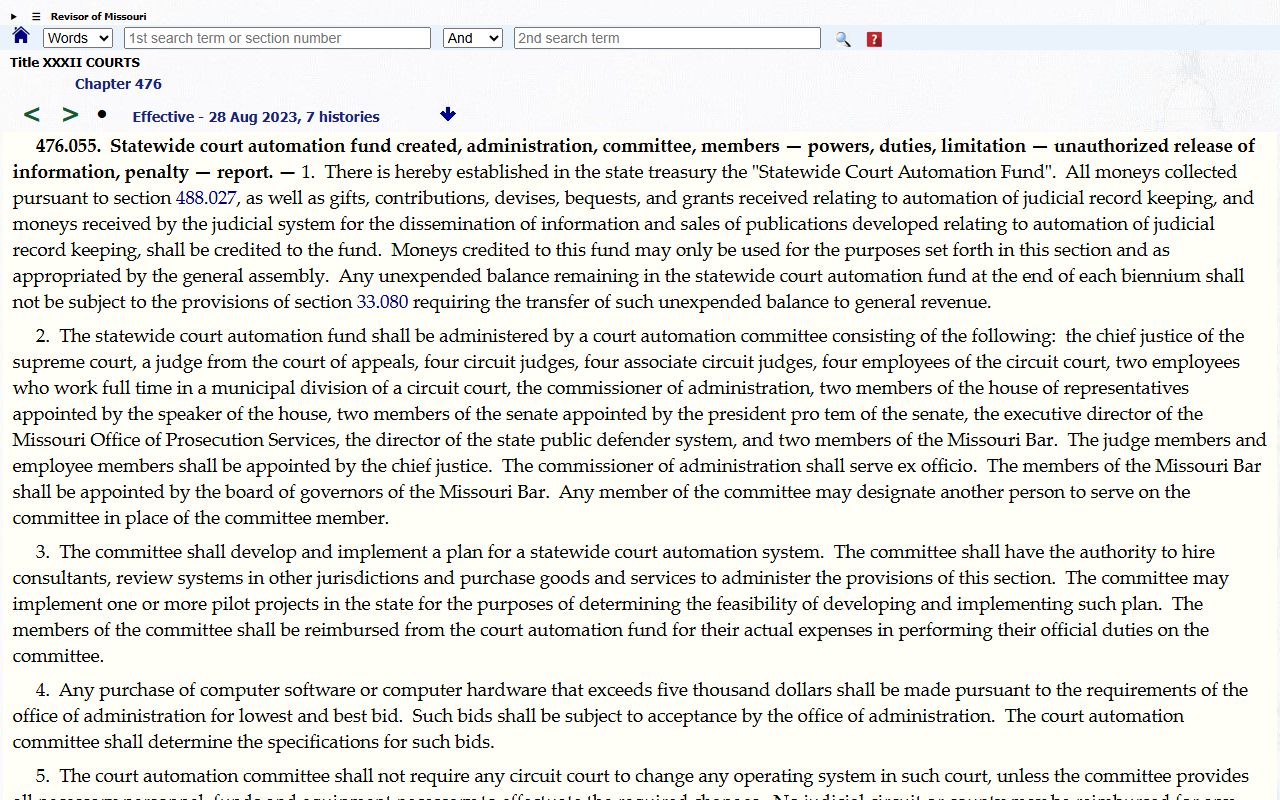 Missouri court automation confidentiality statute source