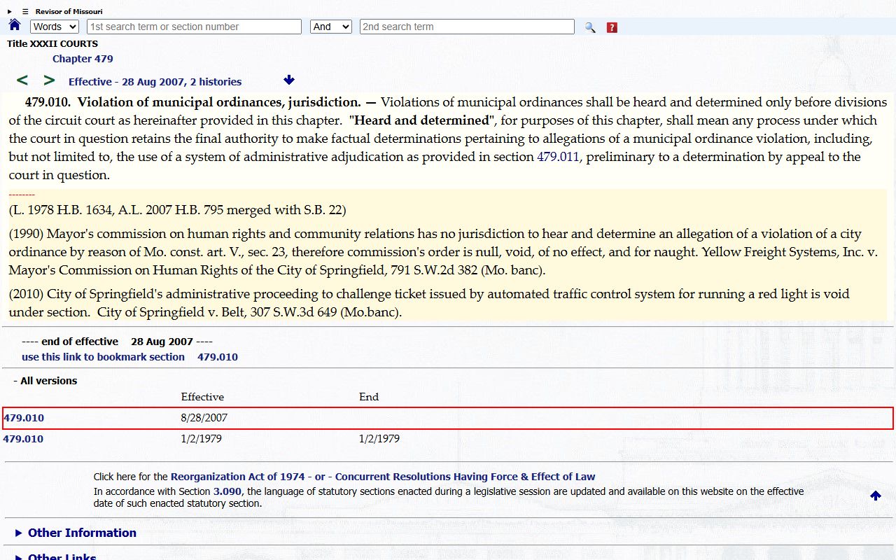 Missouri municipal division ordinance case statute source