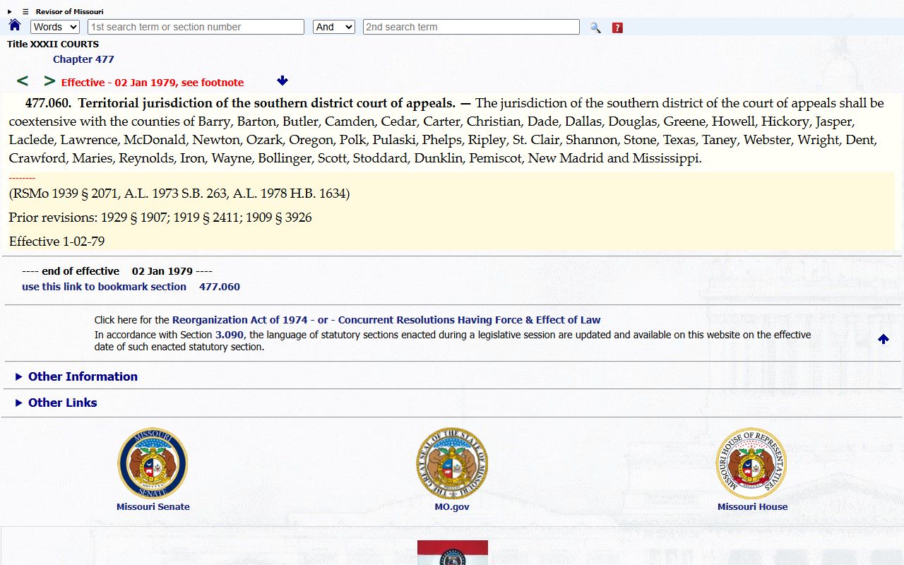 Missouri Court of Appeals Southern District statute source