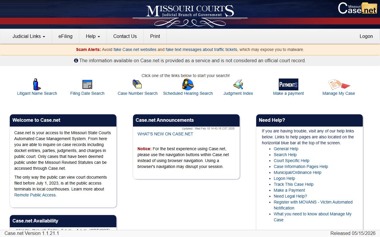 Missouri Case.net alternate court record search path