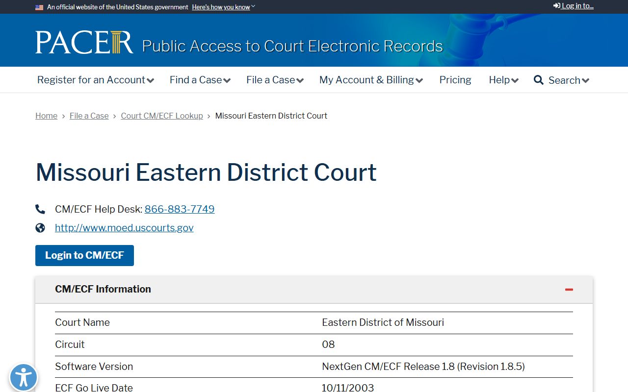 Maries County Circuit Court records Eastern District PACER CM ECF profile