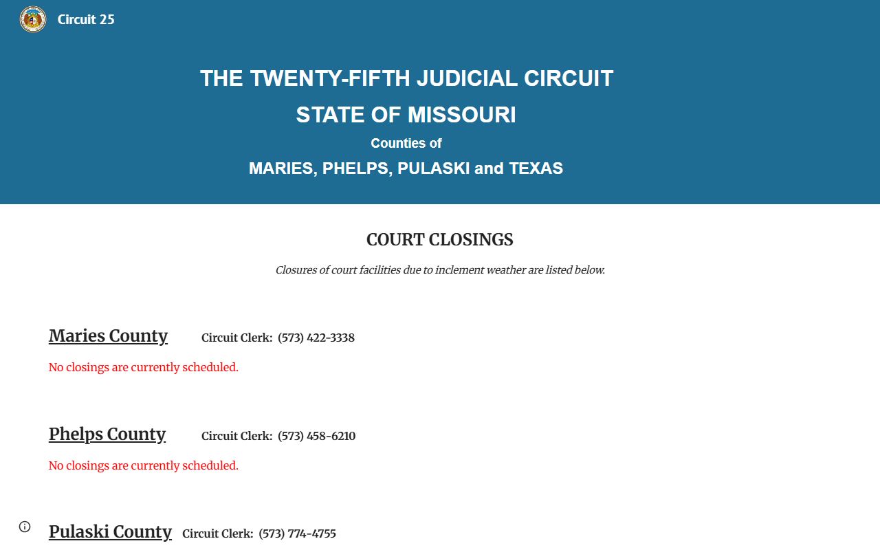 Maries County court records 25th Judicial Circuit information