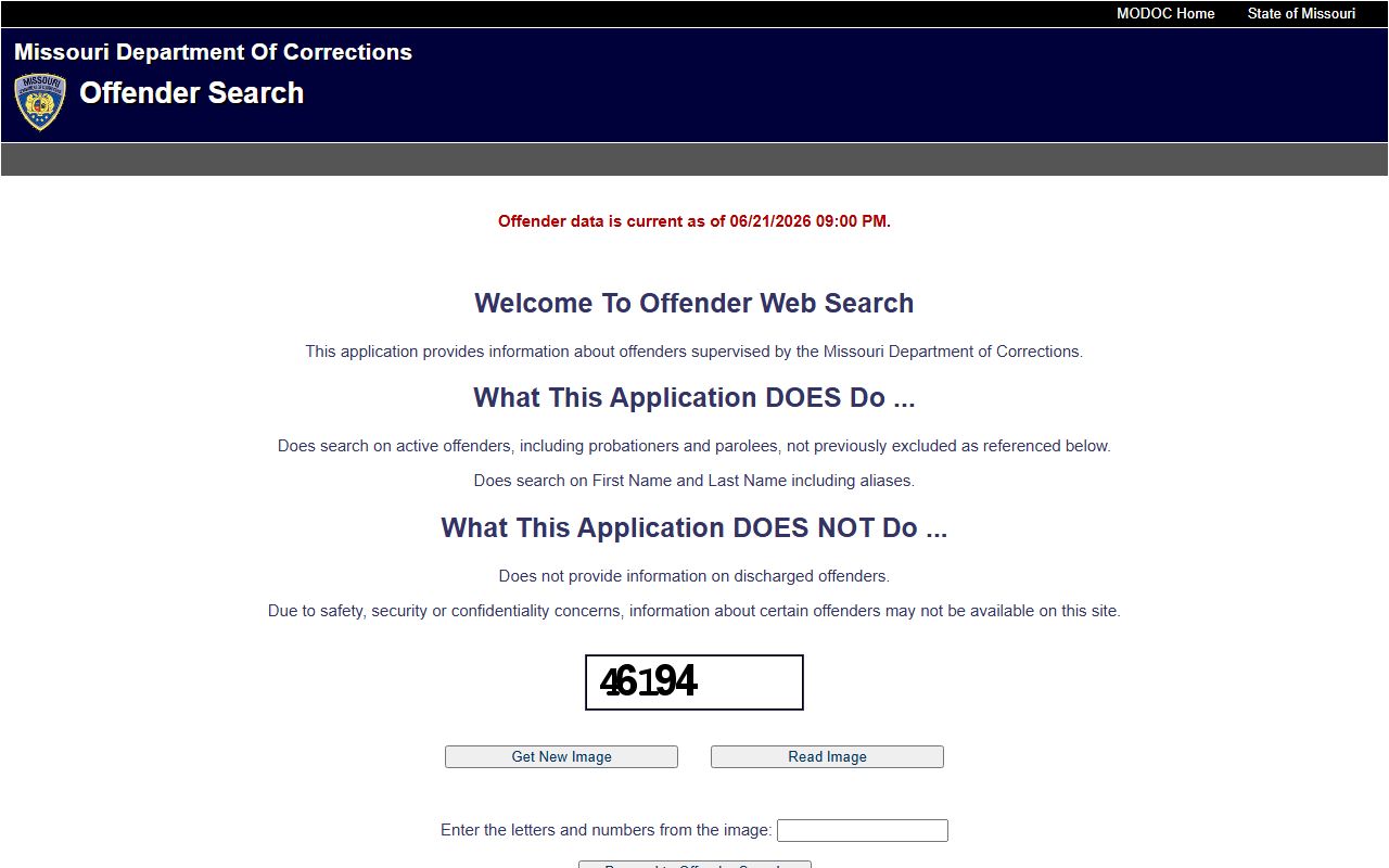 Missouri DOC offender search portal