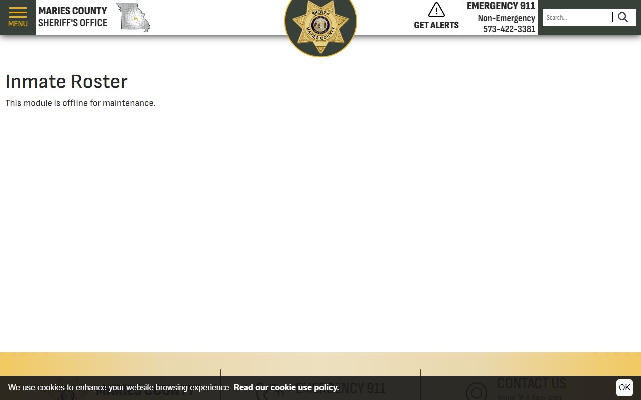 Maries County inmate roster module offline for maintenance