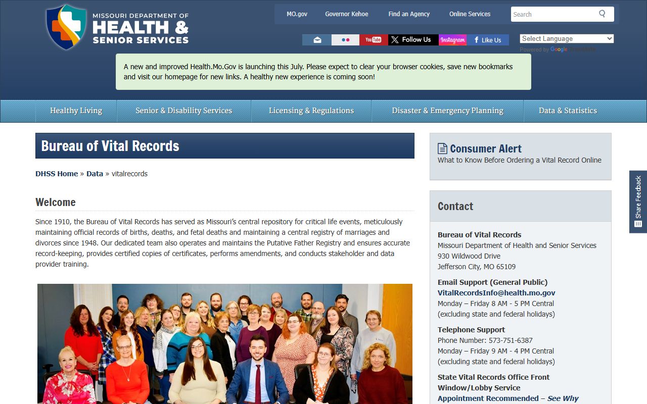 Maries County marriage and divorce records Missouri Bureau of Vital Records