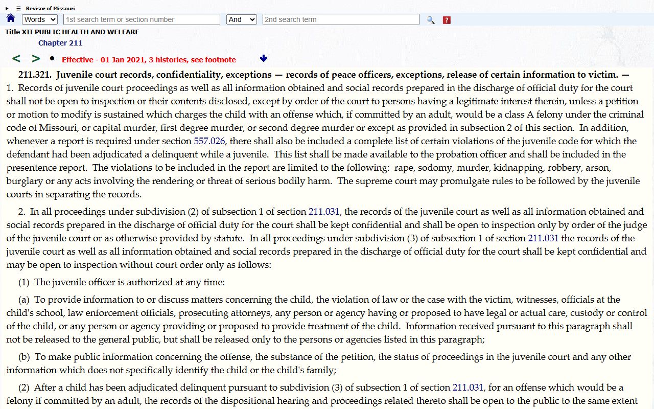 Maries County probate records juvenile record confidentiality statute