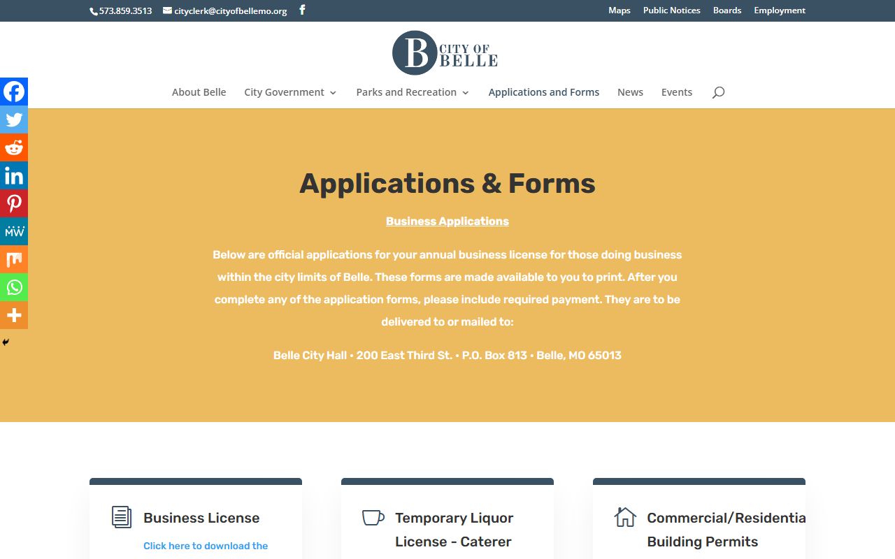 Belle applications and forms page for police and accident report requests