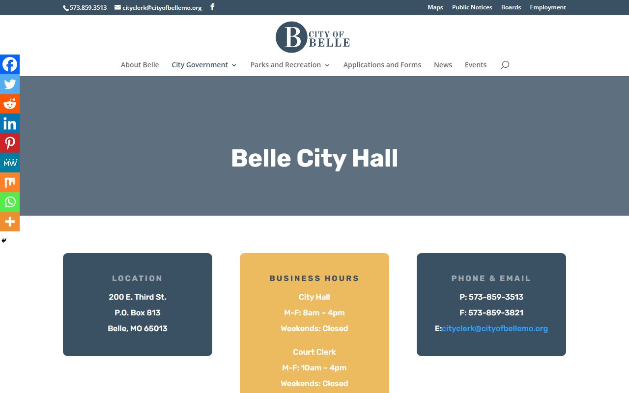 Belle City Hall contact page for municipal court routing