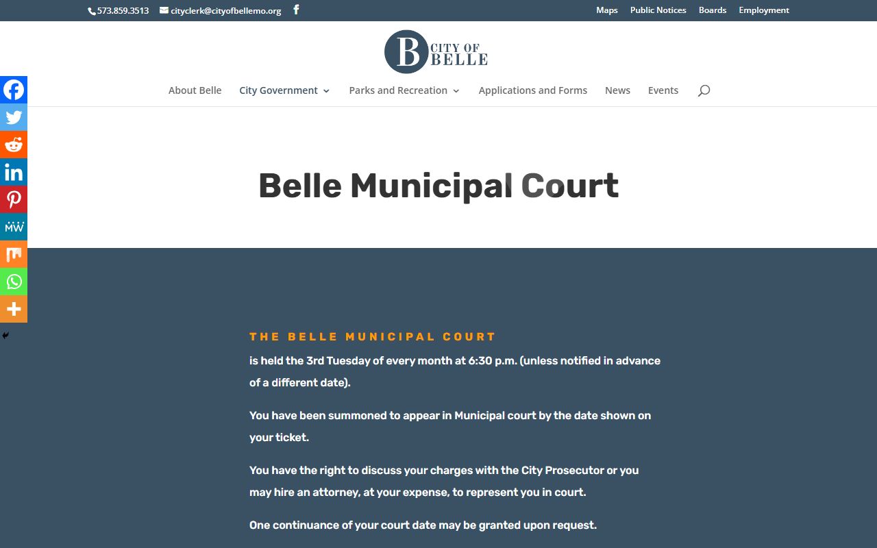 Belle Municipal Court page for municipal warrant fallback questions