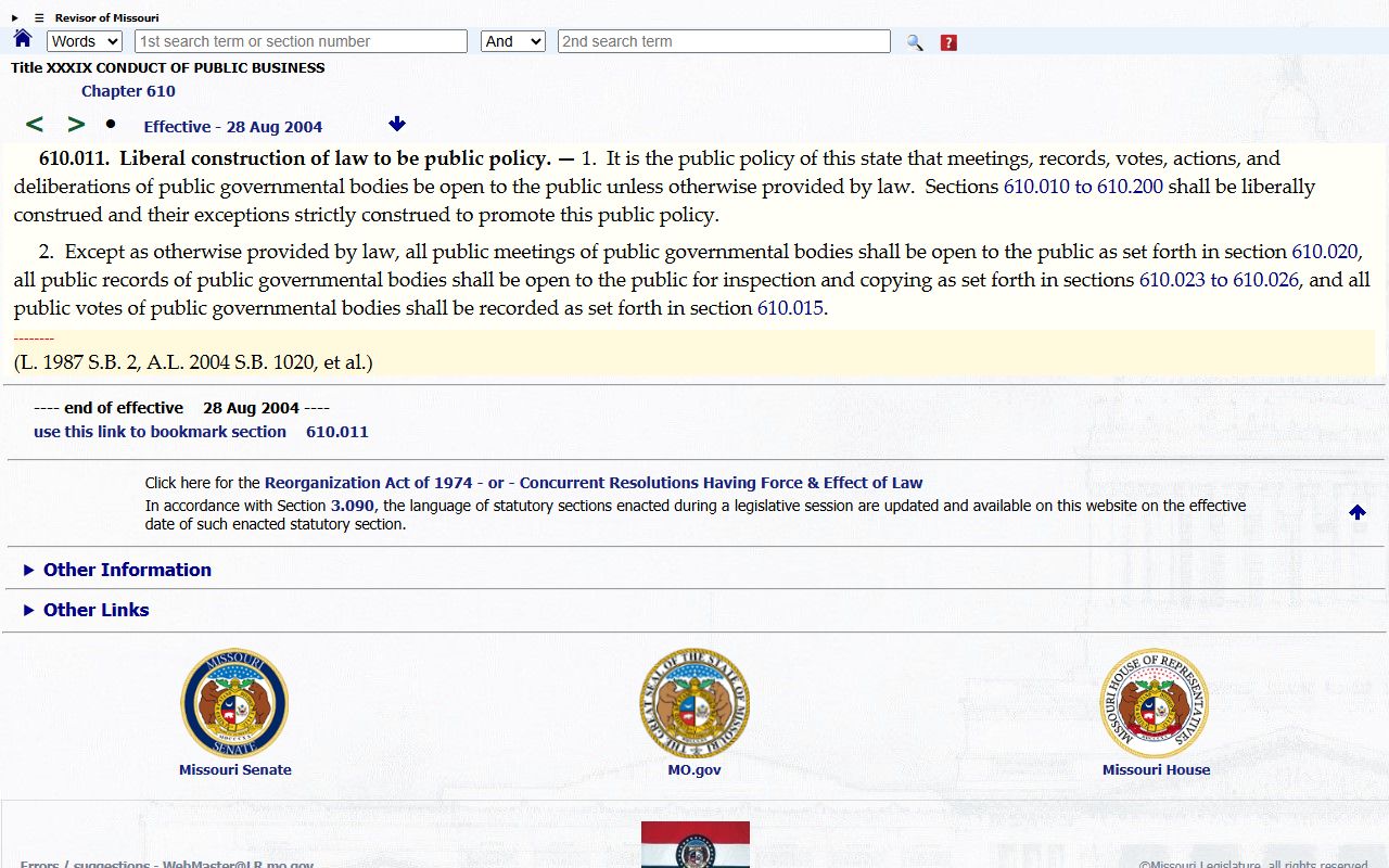 Missouri Sunshine Law policy statute